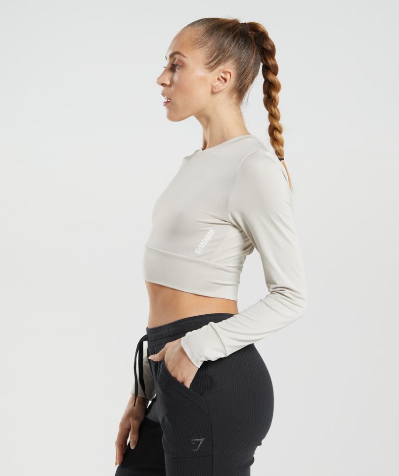 Przycięte Topy Gymshark Pause Open Back Long Sleeve Damskie Głęboka Szare | PL 792AOS